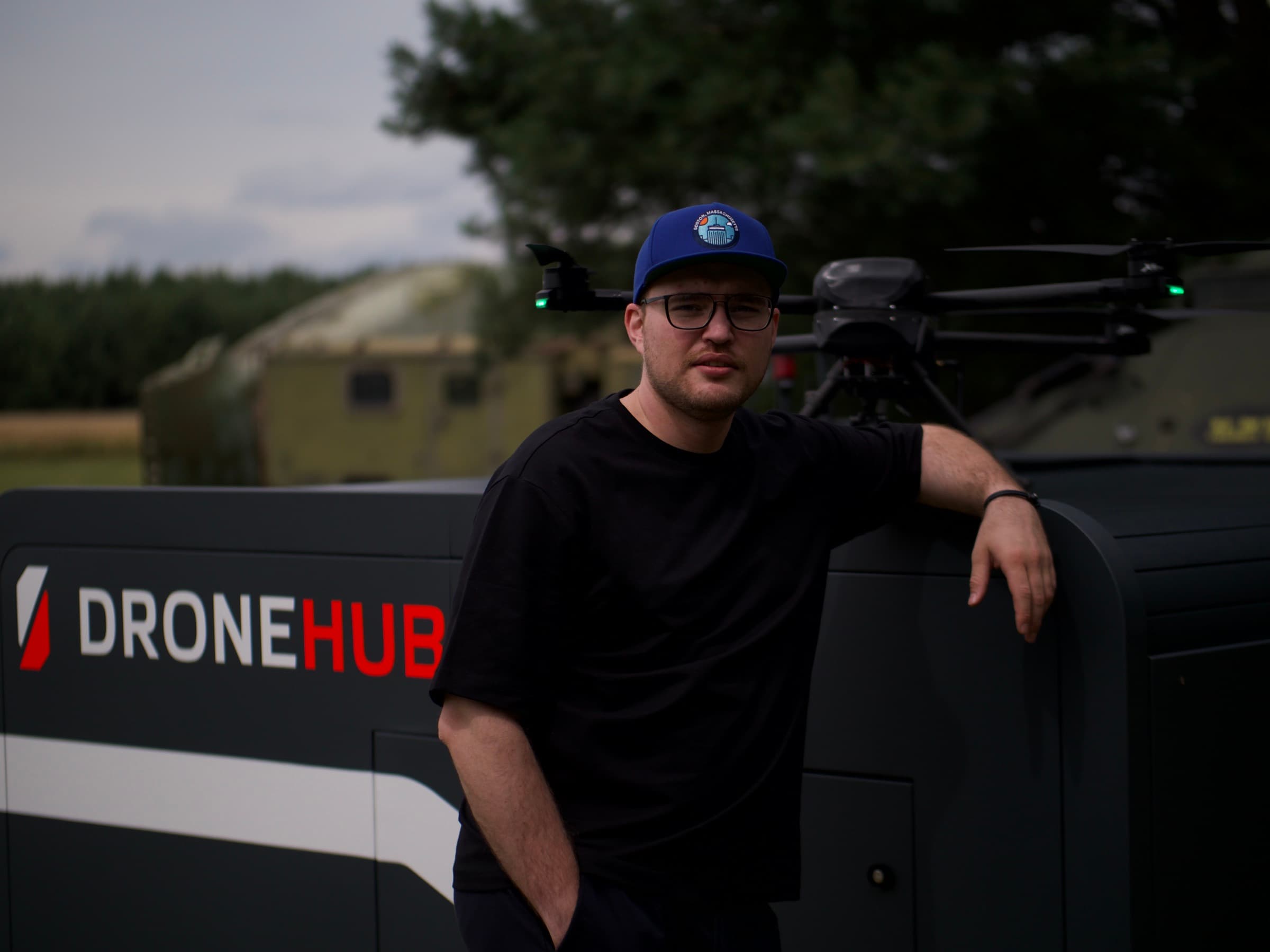 Dronehub founder Vadym Melnyk with hardware built on the Aviation Valley production line